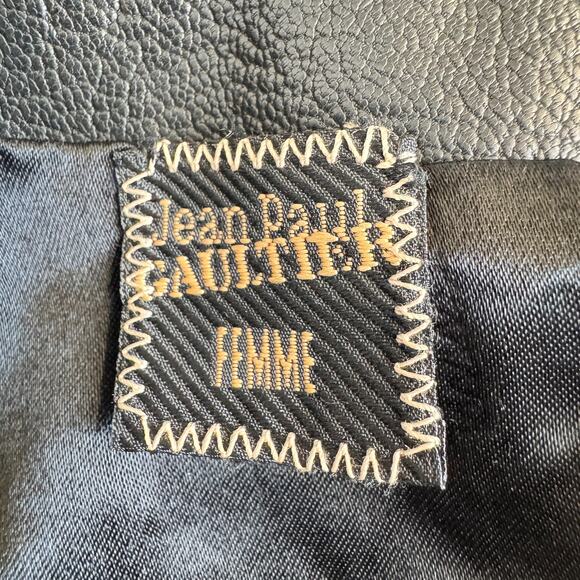 Vintage Jean Paul Gaultier Wool Leather Skirt Size 12 Black White Knee Length - Picture 4 of 10